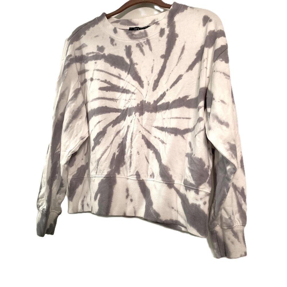 NWT RDI Cropped Crew Neck Pullover Sweatshirt Sz XS/Extra Small in Gray Tie Dye